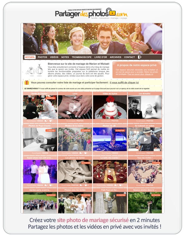 Espace mariage sécurisé en ligne pour partager ses photos de mariage