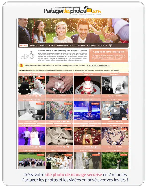 Espace mariage sécurisé en ligne pour partager ses photos de mariage