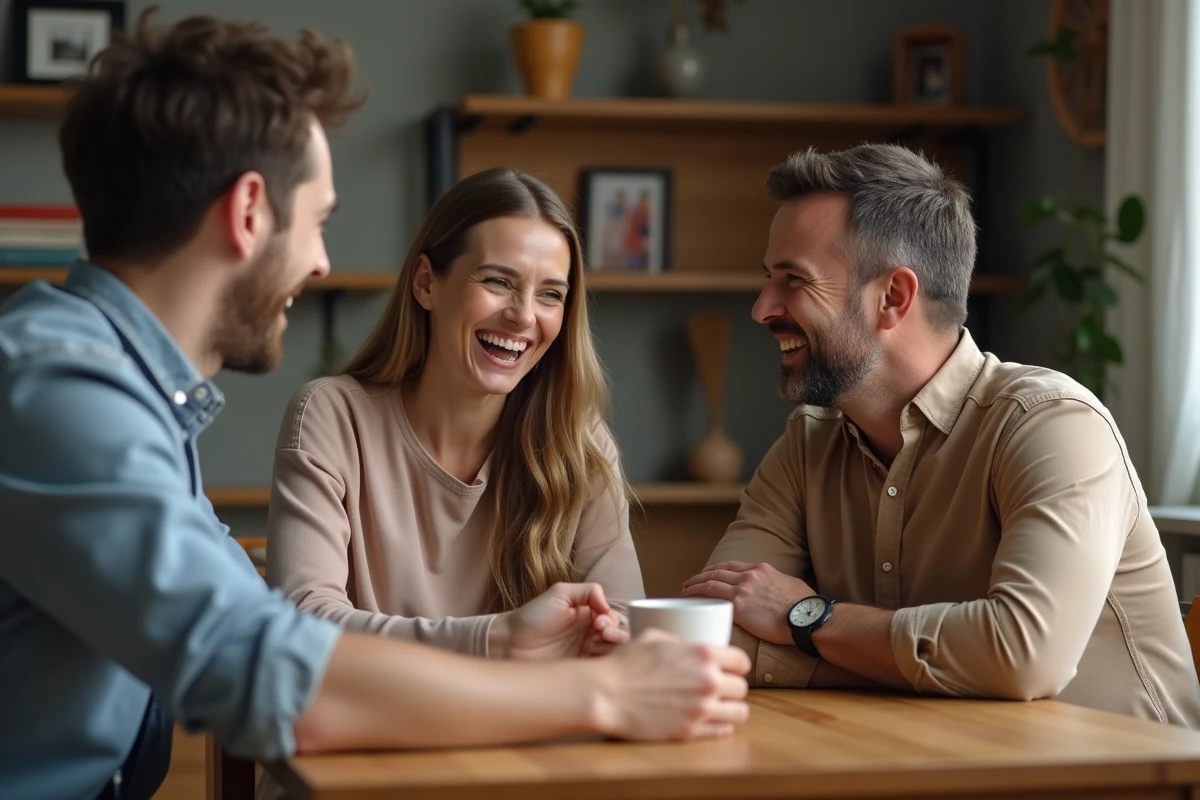 Trois amis rient autour d