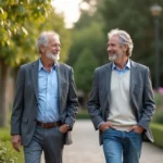 Homme français souriant dans un jardin luxuriant