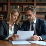 Couple d'adultes en réunion juridique dans un bureau élégant