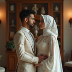 Jeune couple interracial en mariage dans un intérieur chaleureux