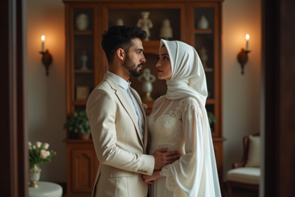 Jeune couple interracial en mariage dans un intérieur chaleureux