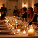 Table de mariage élégante avec bougies et jazz en fond