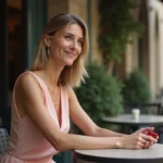 Femme élégante au café tenant une boîte à bague