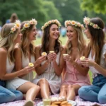 Groupe de femmes riant lors d'un pique-nique en plein air