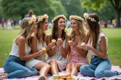 Groupe de femmes riant lors d'un pique-nique en plein air