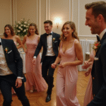 Groupe d'invites élégants jouant à un jeu lors d'un mariage