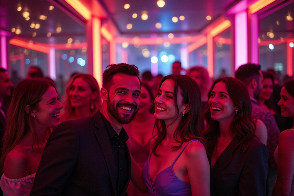 Groupe de personnes dans un photobooth moderne en France