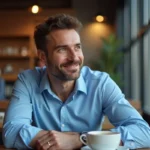 Homme pensif assis seul dans un café moderne