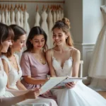 Jeune mariée souriante avec sa famille dans un studio à Nantes