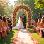 Cérémonie de mariage extérieure élégante en 2025 avec arche florale couleur pêche