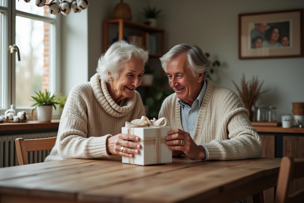 Parents ouvrant un cadeau en coton lors d
