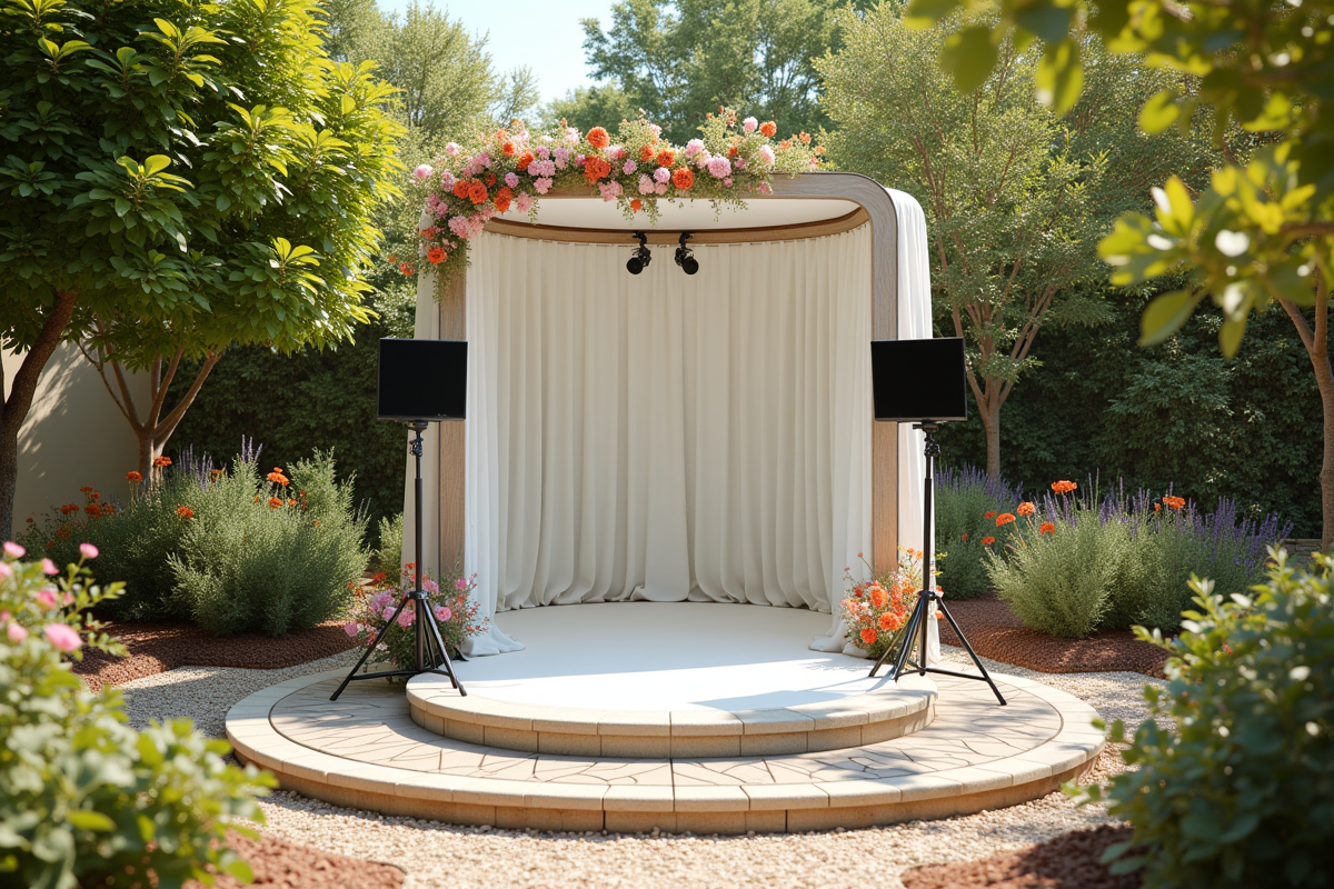 Photobooth extérieur dans un jardin français ensoleillé
