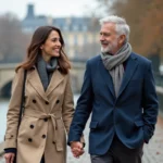 Femme et homme marchant le long de la Seine à Paris