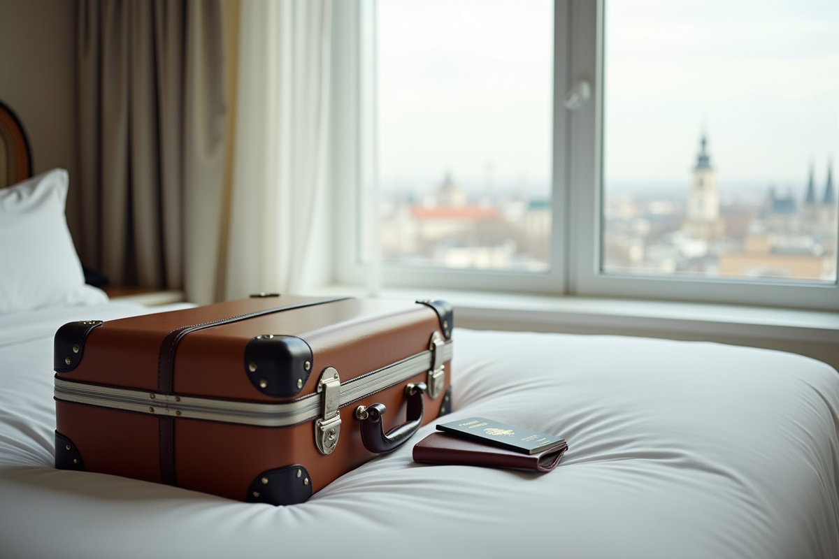 Valise et passeports sur lit d
